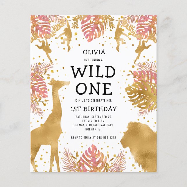 Budget Girls 1st Birthday Pink Safari Invitation (Front)