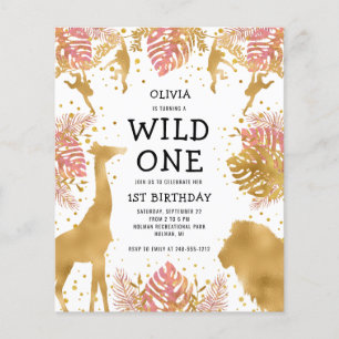 Budget Girls 1st Birthday Pink Safari Invitation