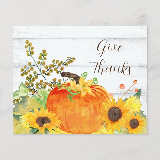 Budget Give Thanks Rustic Pumpkin Sunflowers Card (Front)