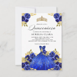 BUDGET Glam Blue Dress Floral 15th Quinceañera Card