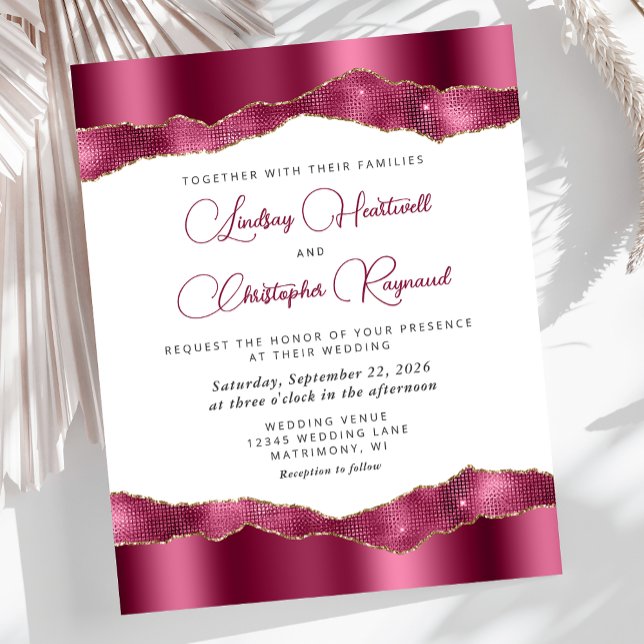 Budget Glam Burgundy Mirror Tiles Wedding Invite (Creator Uploaded)