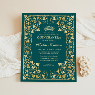 Budget Glam Emerald Green Gold Tiara Quinceanera