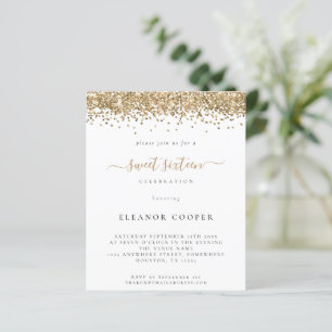 Budget Glam Gold Glitter Sweet Sixteen Invite