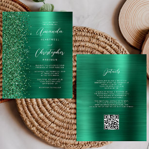 Budget Glam Green QR Code Wedding Invitation