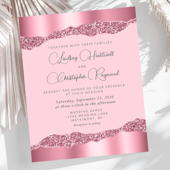 Budget Glam Pink Foil Glitter Wedding Invite (Creator Uploaded)