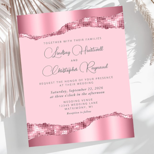 Budget Glam Pink Foil Mirror Tiles Wedding Invite (Creator Uploaded)