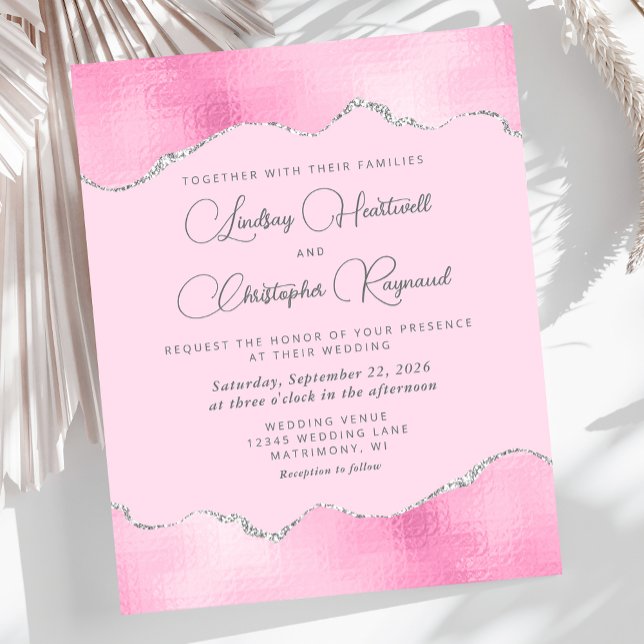Budget Glam Pink Silver Foil Wedding Invite (Creator Uploaded)