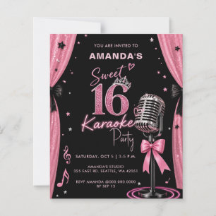 Budget Glam Pink Sweet 16 Karaoke Party Invitation