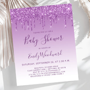 Budget Glam Purple Glitter Baby Shower Invitation