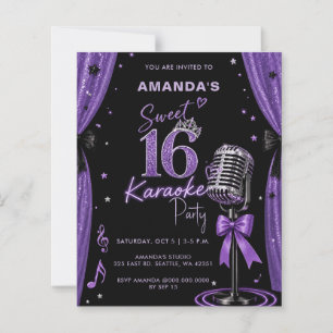 Budget Glam Purple Sweet 16 Karaoke Invitation