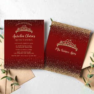 BUDGET Glam Red Gold Glitter Tiara Quinceanera