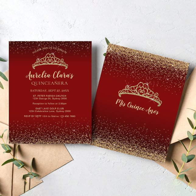 BUDGET Glam Red Gold Glitter Tiara Quinceanera (Creator Uploaded)