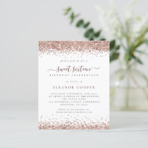 Budget Glam Rose Gold Glitter Sweet Sixteen Invite