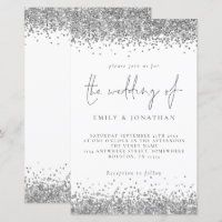 Budget Glam Silver Glitter Wedding Invitation