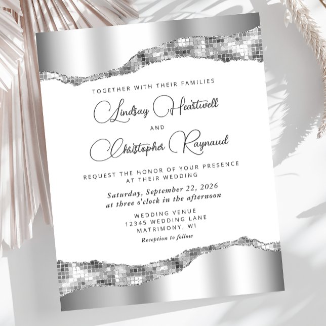 Budget Glam Silver Mirror Tiles Wedding Invite (Creator Uploaded)