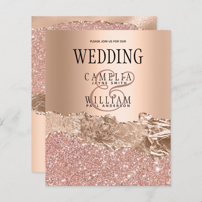 BUDGET Glamourous Rose Gold Wedding Invite (Front/Back)