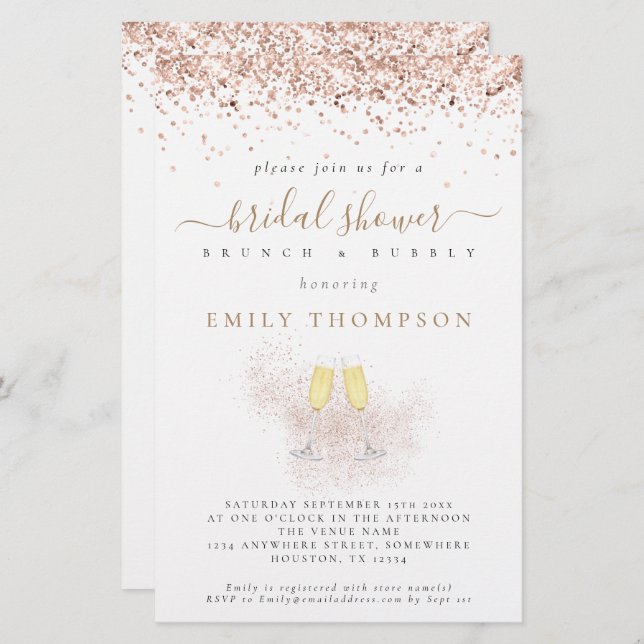 Budget Glitter Champagne Bridal Shower Invitation (Front/Back)