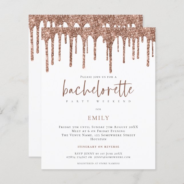 Budget Glitter Drip Bachelorette Weekend Invite (Front/Back)