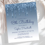 Budget Glitter Drip Blue 18th Birthday Party<br><div class="desc">This trendy 18th birthday party invitation features a sparkly blue faux glitter drip border and blue ombre background. The words "18th Birthday" and the name of the guest of honour appear in casual blue handwriting script, with the rest of the customisable text in blue sans serif font. The same blue...</div>