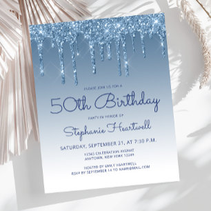 Budget Glitter Drip Blue 50th Birthday Party