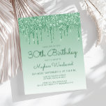 Budget Glitter Drip Green 30th Birthday Invitation<br><div class="desc">This trendy thirtieth birthday invitation features a sparkly green faux glitter drip border and green ombre background. The words "30th Birthday" and the name of the guest of honour appear in casual green handwriting script, with the rest of the customisable text in green sans serif font. The same green glitter...</div>