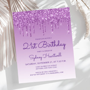 Budget Glitter Drip Purple 21st Birthday Party