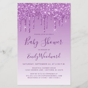 Budget Glitter Drip Purple Baby Shower Invite