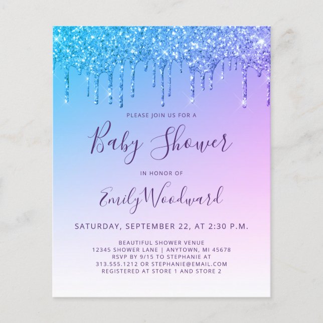 Budget Glitter Drip Rainbow Baby Shower Invitation (Front)