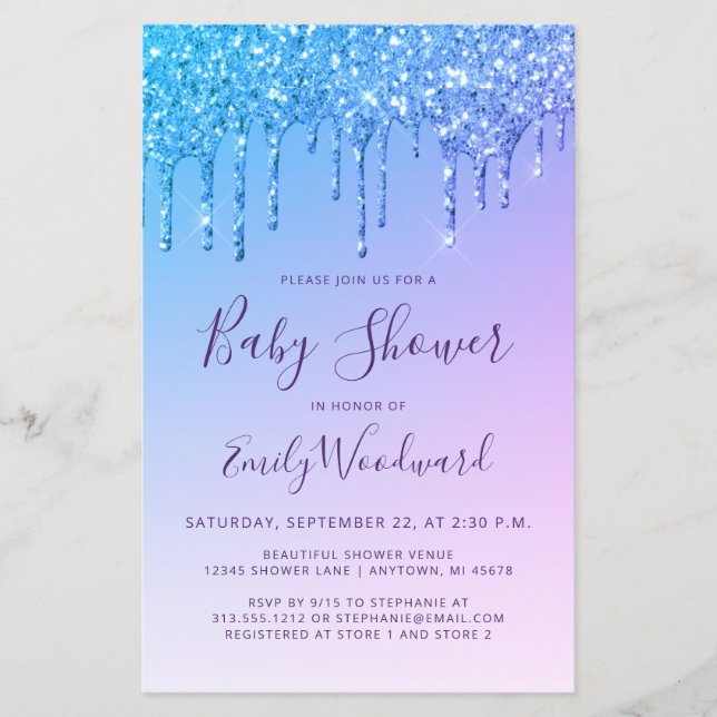Budget Glitter Drip Rainbow Baby Shower Invite (Front)