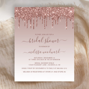 Budget Glitter Drip Rose Gold Bridal Shower Invite