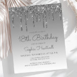 Budget Glitter Drip Silver 18th Birthday Party<br><div class="desc">This trendy 18th birthday party invitation features a sparkly silver faux glitter drip border and silver grey ombre background. The words "18th Birthday" and the name of the guest of honour appear in casual grey handwriting script, with the rest of the customisable text in sans serif font. The same silver...</div>