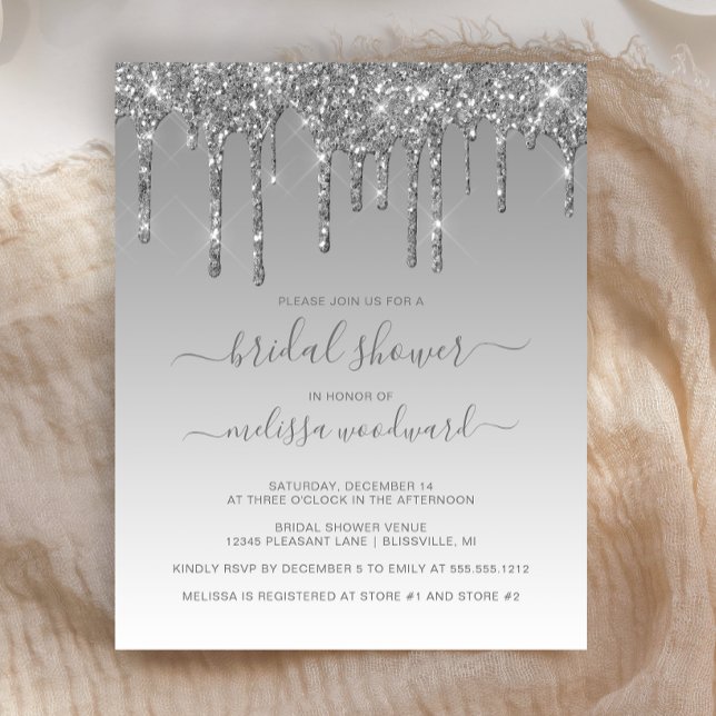 Budget Glitter Drip Silver Bridal Shower Invite (Creator Uploaded)