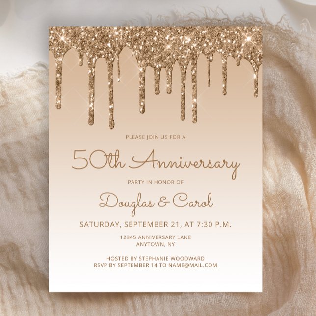 Budget Glitter Gold 50th Anniversary Invitation (Creator Uploaded)