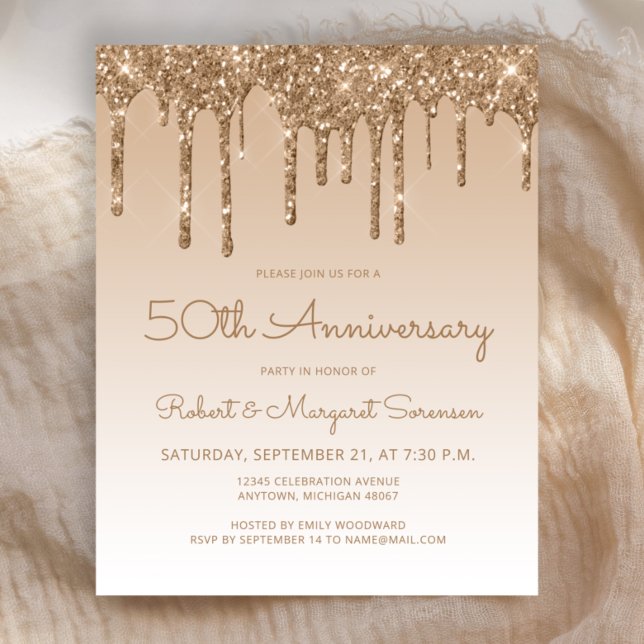 Budget Glitter Gold 50th Anniversary Invitation (Creator Uploaded)