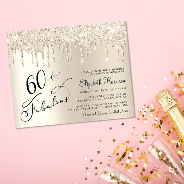 Budget Glitter Gold 60th Birthday Party Invitation (Creator Uploaded)