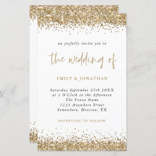 Budget Glitter Gold Confetti Wedding Invitation