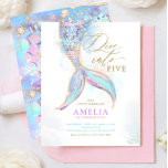 BUDGET Glitter Mermaid Tail Dive into Kid Birthday<br><div class="desc">"Under the Sea" theme featuring a mermaid tail and pastel watercolor effects, with gold accents, creates a magical and whimsical feel. The soft blues, purples, and hints of shimmer give it a dreamy oceanic vibe that's perfect for a little one's first birthday. The back of the invitation features a beautiful...</div>