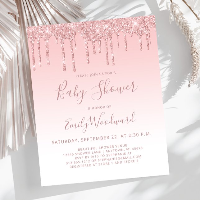 Budget Glitter Pink Girl Baby Shower Invitation (Creator Uploaded)
