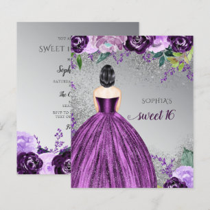 Budget Glitter Purple Dress Sweet 16 Invitation