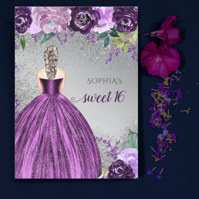 Budget Glitter Purple Dress Sweet 16 Invitation (Creator Uploaded)