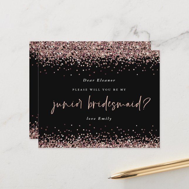 Budget Glitter Rose Gold Junior Bridesmaid Req (Front/Back In Situ)