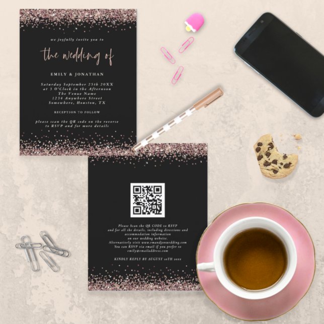 Budget Glitter Rose Gold Wedding QR Code Invite (Creator Uploaded)