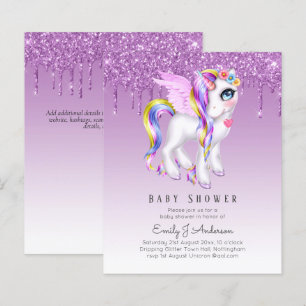 BUDGET Glitter Unicorn Baby Girl Shower Invitation