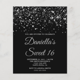 Budget Glittery Black Sweet 16 Invite