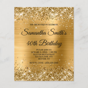 Budget Glittery Gold Foil 40th Birthday Invitation