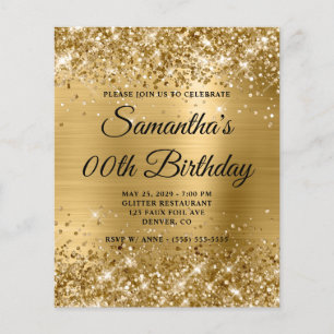 Budget Glittery Gold Monogram Birthday Invite