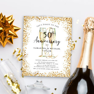 Budget Gold 50th Wedding Anniversary Invitation Flyer