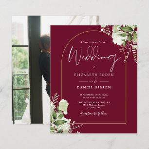 Budget Gold Arch Burgundy Photo Wedding Invite