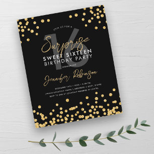 Budget Gold Black Confetti Surprise Sweet 16