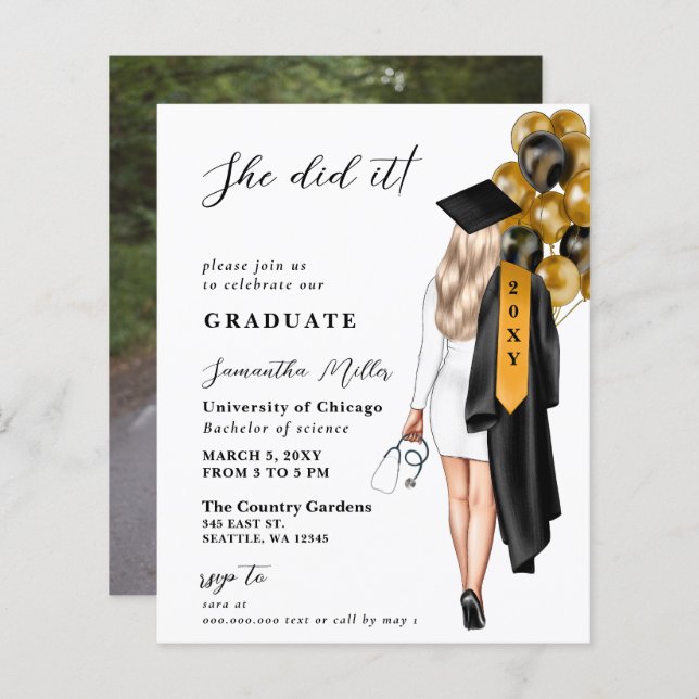 Budget Gold Black Nurse She Did It Graduation (Front/Back)
